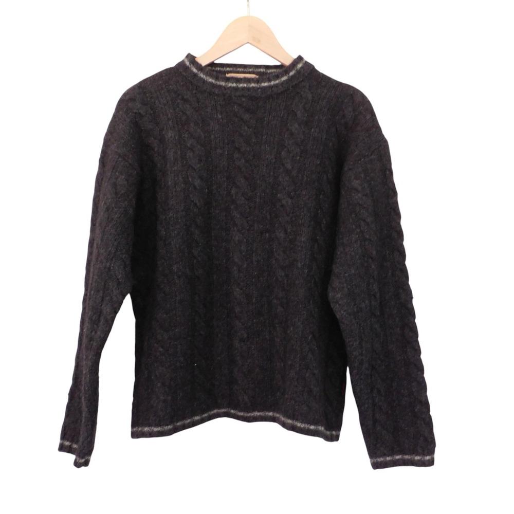VINTAGE Woolrich Sweater Women Dark Gray Cable knit Crew Neck Size Medium